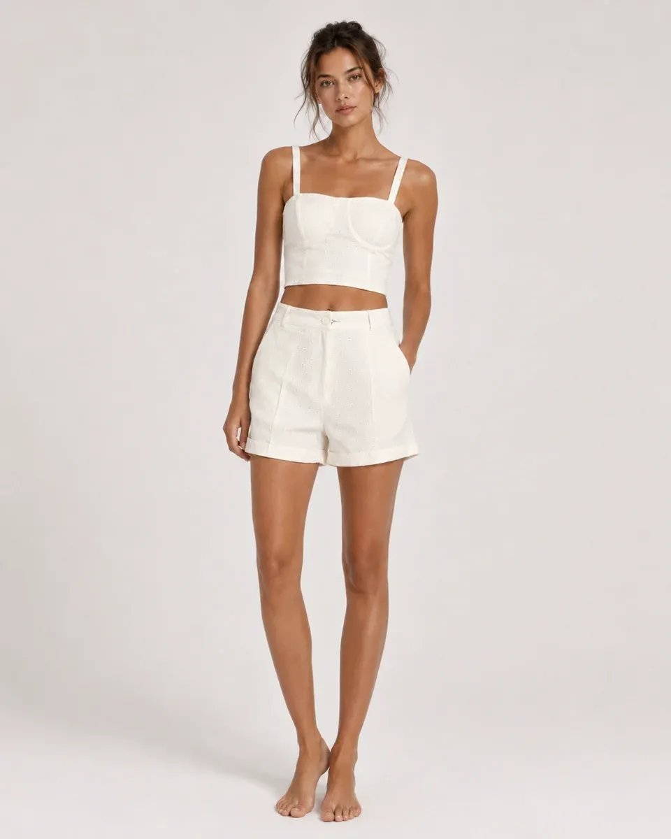 Conjunto Dos Piezas Top Bustier Y Short Tiro Alto Rosa Para Mujer - Image 13