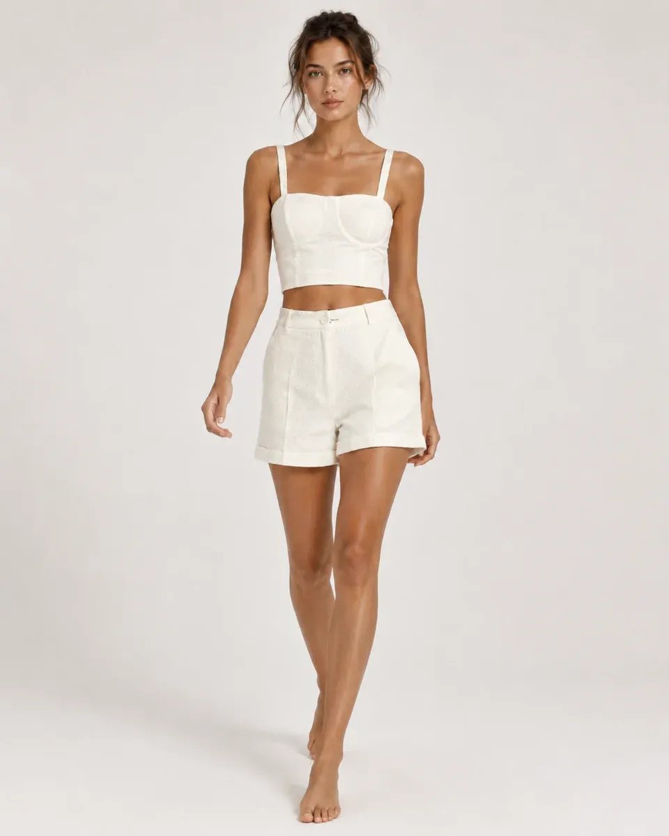 Conjunto Dos Piezas Top Bustier Y Short Tiro Alto Rosa Para Mujer - Image 11