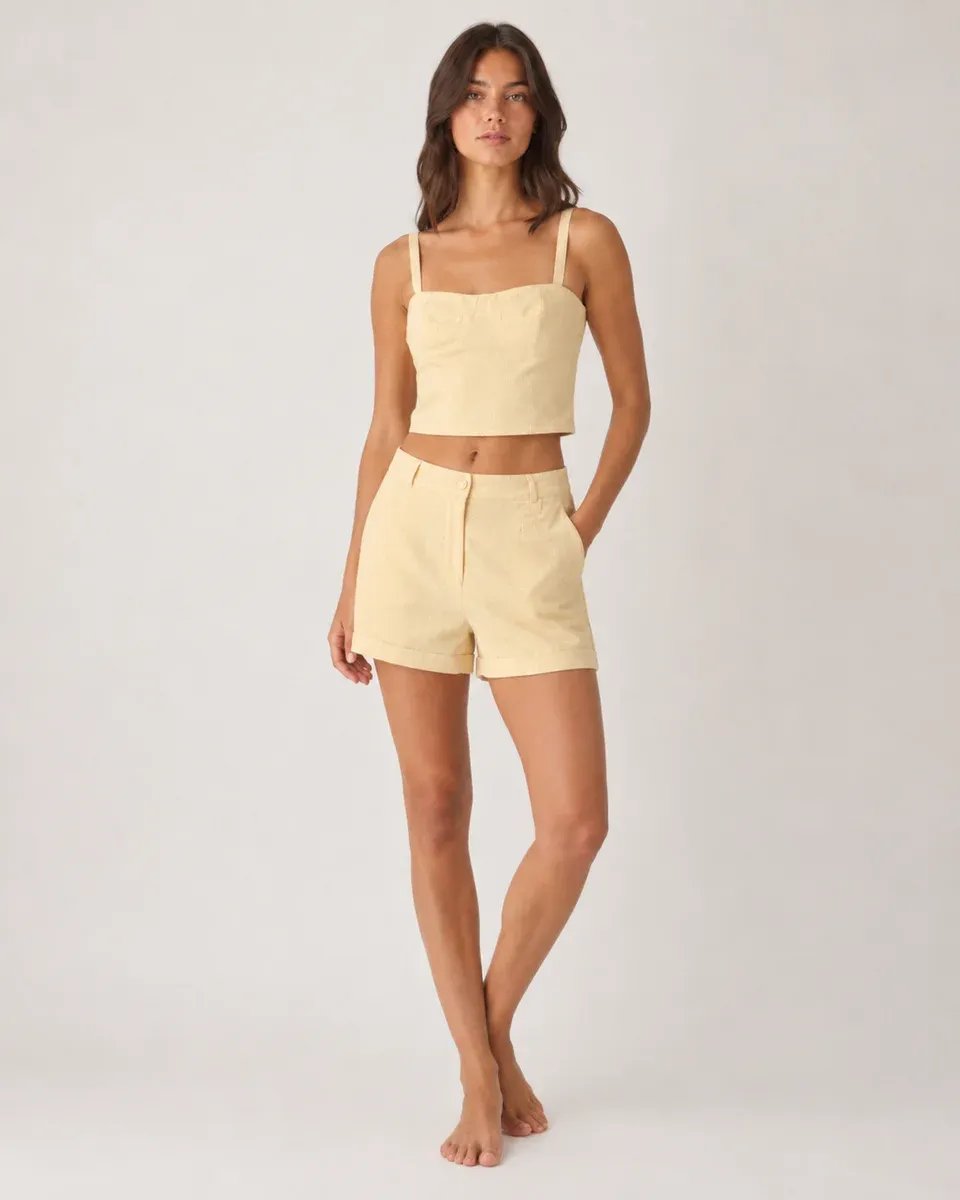 Conjunto Dos Piezas Top Bustier Y Short Tiro Alto Rosa Para Mujer - Image 15