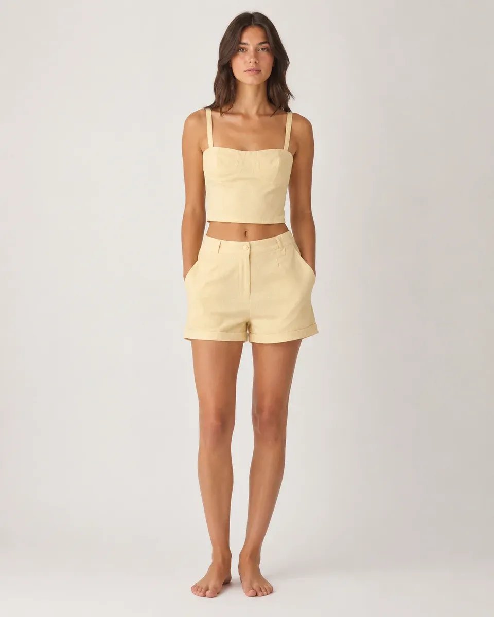 Conjunto Dos Piezas Top Bustier Y Short Tiro Alto Rosa Para Mujer - Image 17