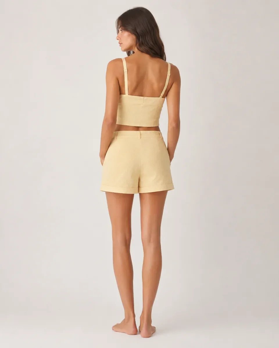 Conjunto Dos Piezas Top Bustier Y Short Tiro Alto Rosa Para Mujer - Image 19