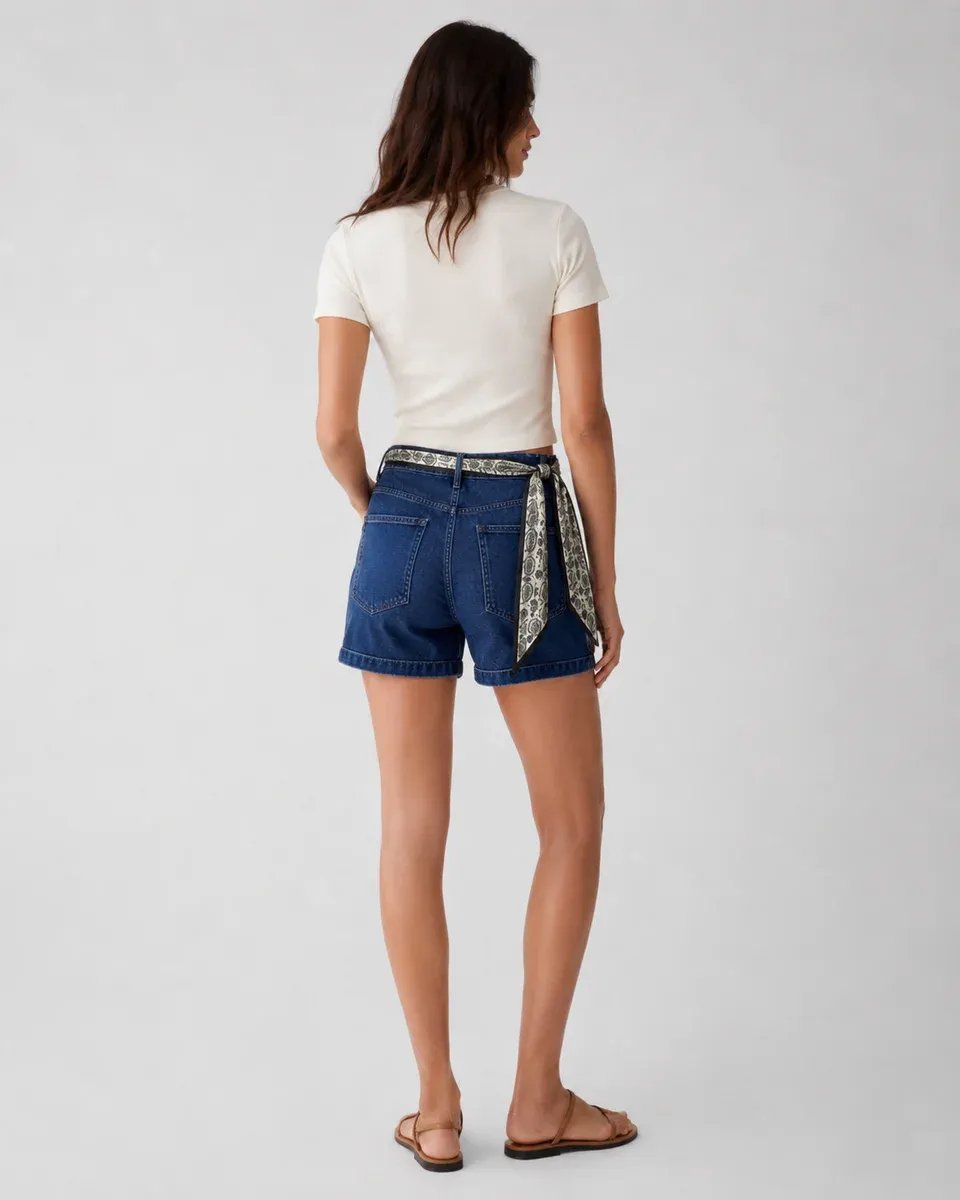 Short Denim Tiro Alto Con Cinturon Estampado Para Mujer - Image 7