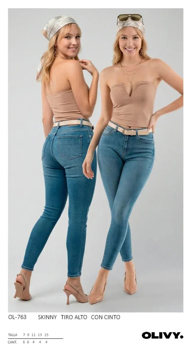 Jeans Skinny Tiro Alto Con Cinturon Para Mujer Azul Clasico - Image 2