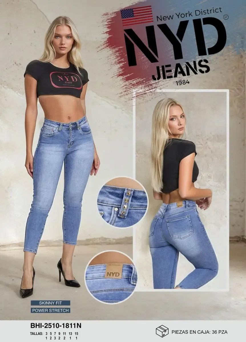 Jeans Skinny Fit Power Stretch Azul Claro Tiro Alto Mujer - Image 2