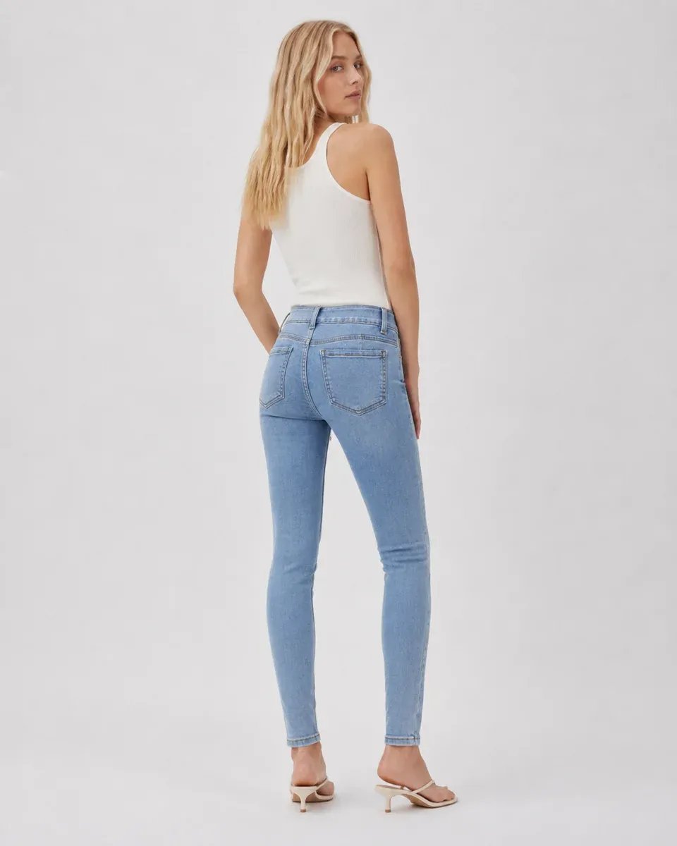 Jeans Skinny Tiro Alto Azul Claro Desteñido Para Mujer - Image 5