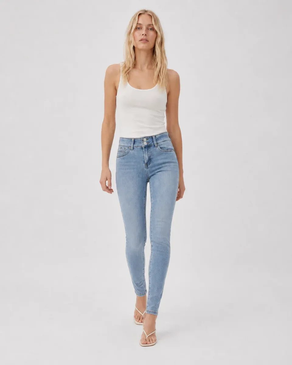 Jeans Skinny Tiro Alto Azul Claro Desteñido Para Mujer - Image 6