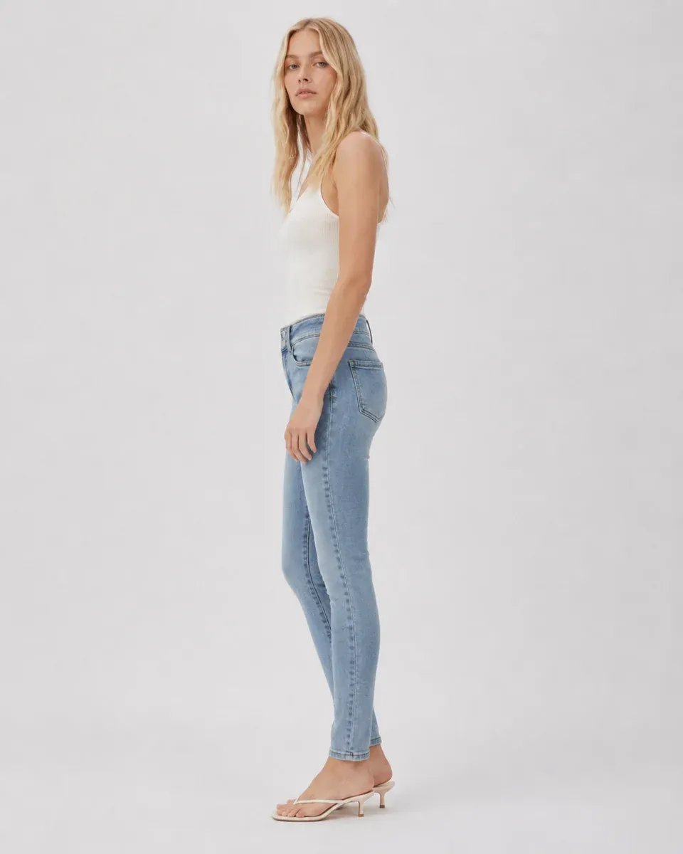 Jeans Skinny Tiro Alto Azul Claro Desteñido Para Mujer - Image 7