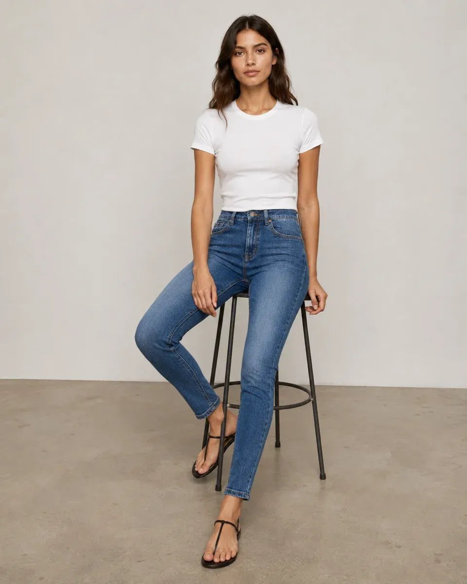 Jeans Skinny Tiro Alto de Mezclilla Azul Clasico para Mujer - Image 2