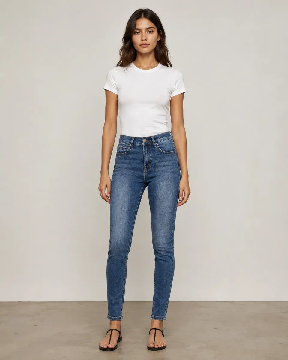 Jeans Skinny Tiro Alto de Mezclilla Azul Clasico para Mujer - Image 4