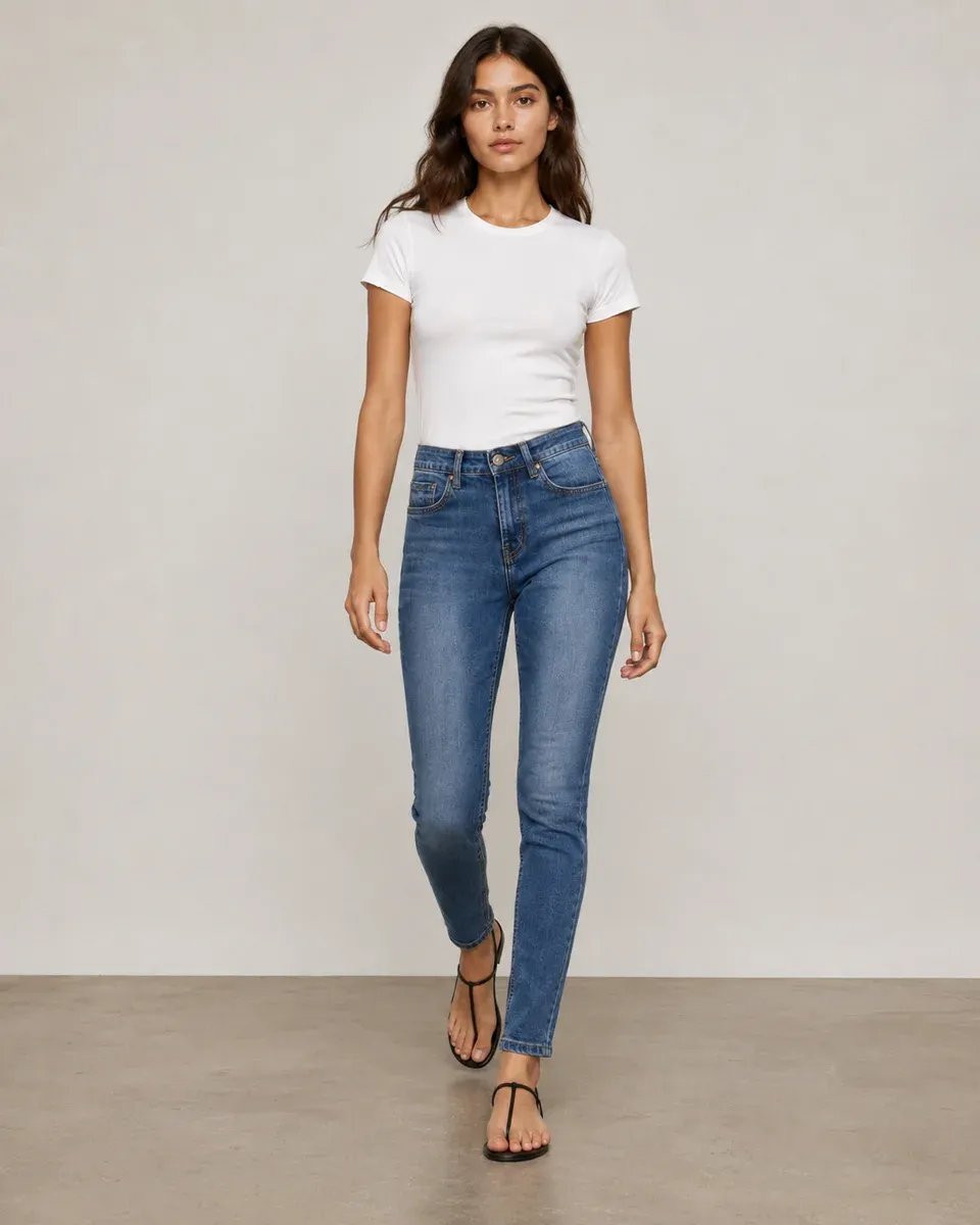 Jeans Skinny Tiro Alto de Mezclilla Azul Clasico para Mujer - Image 5