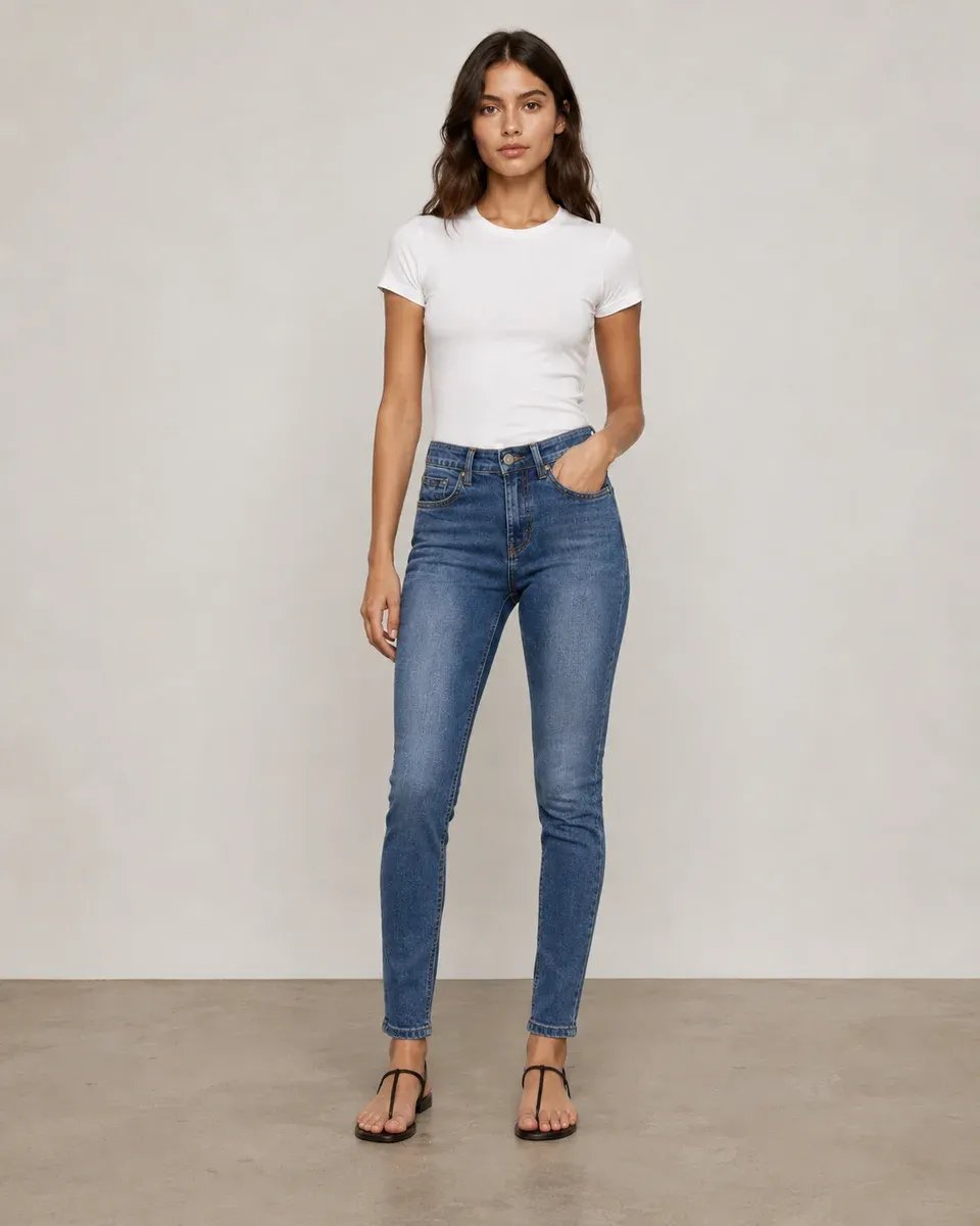 Jeans Skinny Tiro Alto de Mezclilla Azul Clasico para Mujer - Image 6