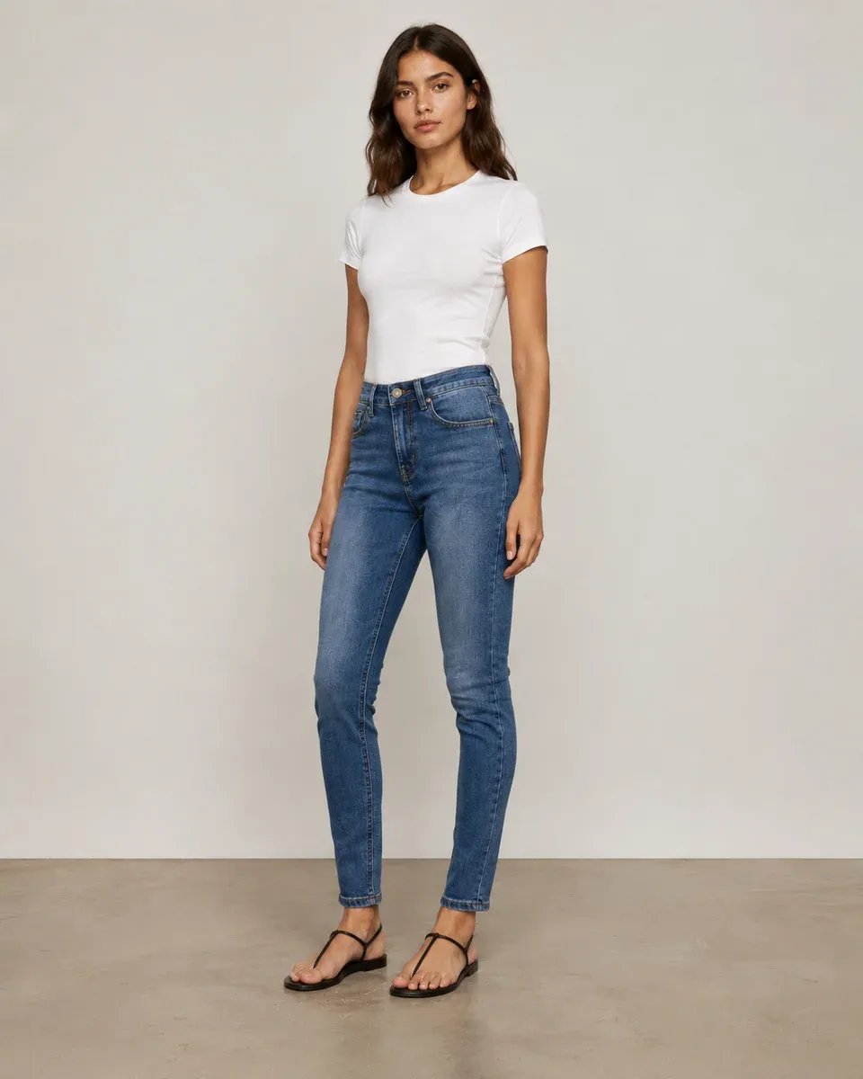 Jeans Skinny Tiro Alto de Mezclilla Azul Clasico para Mujer - Image 7
