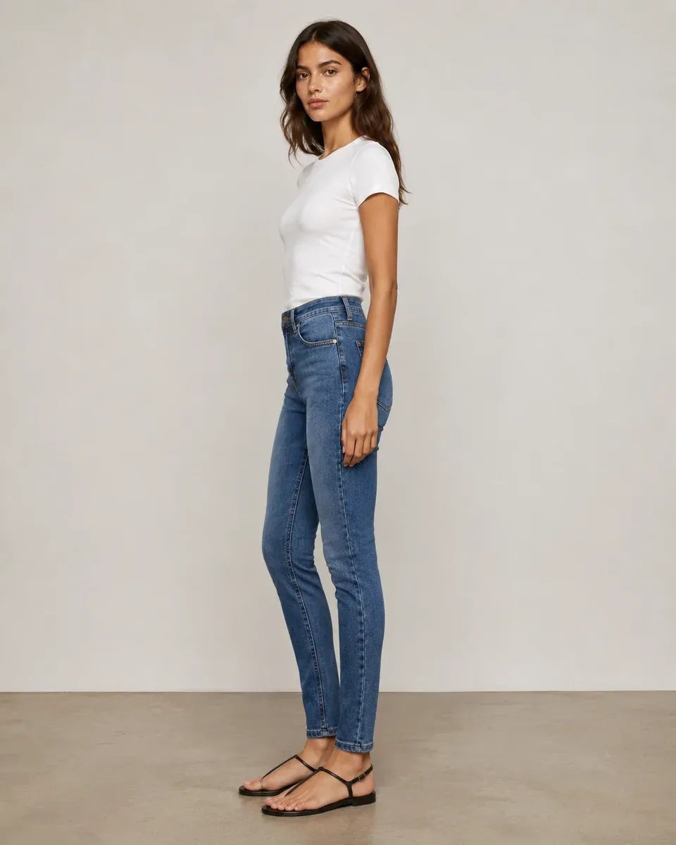 Jeans Skinny Tiro Alto de Mezclilla Azul Clasico para Mujer - Image 8