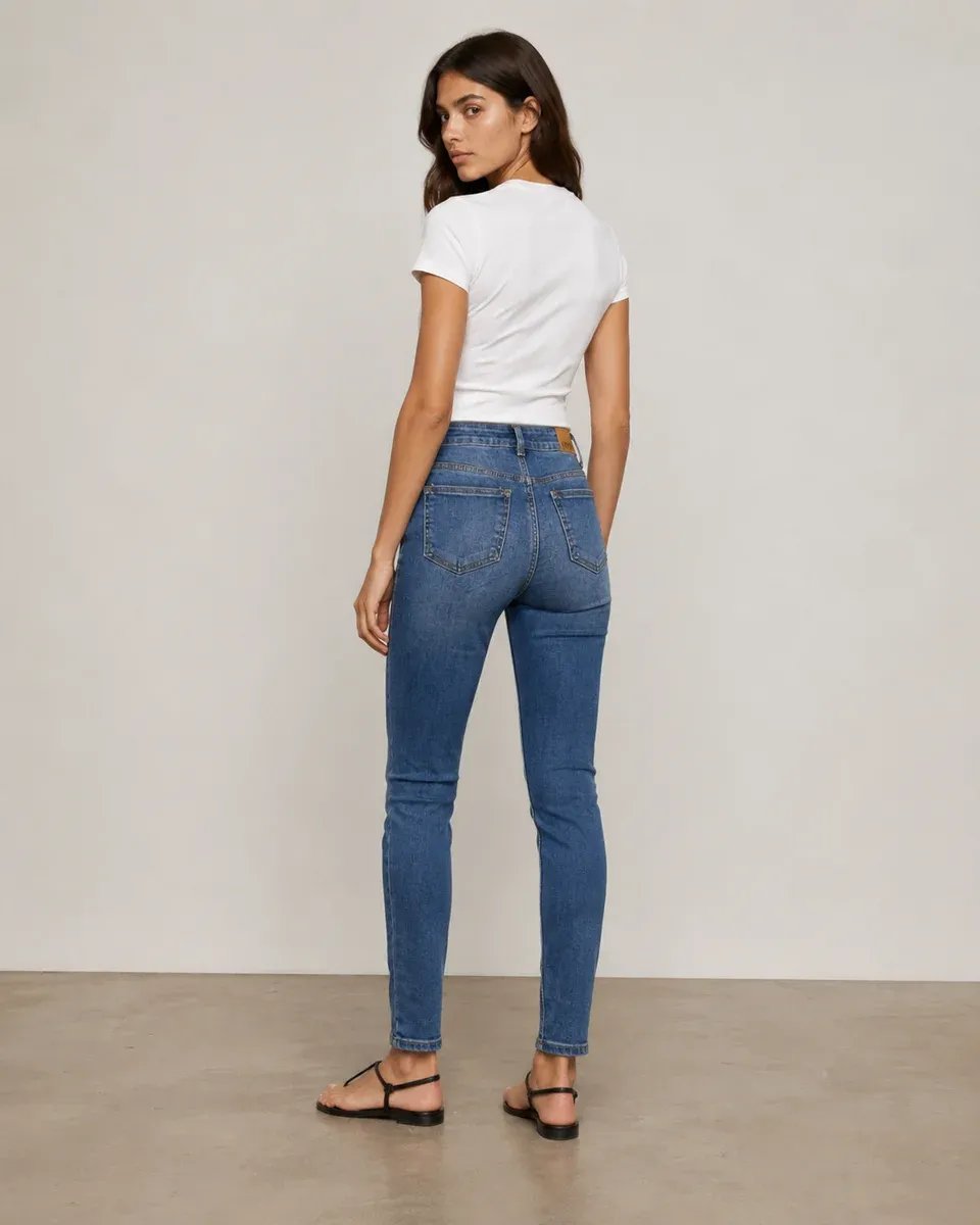 Jeans Skinny Tiro Alto de Mezclilla Azul Clasico para Mujer - Image 9