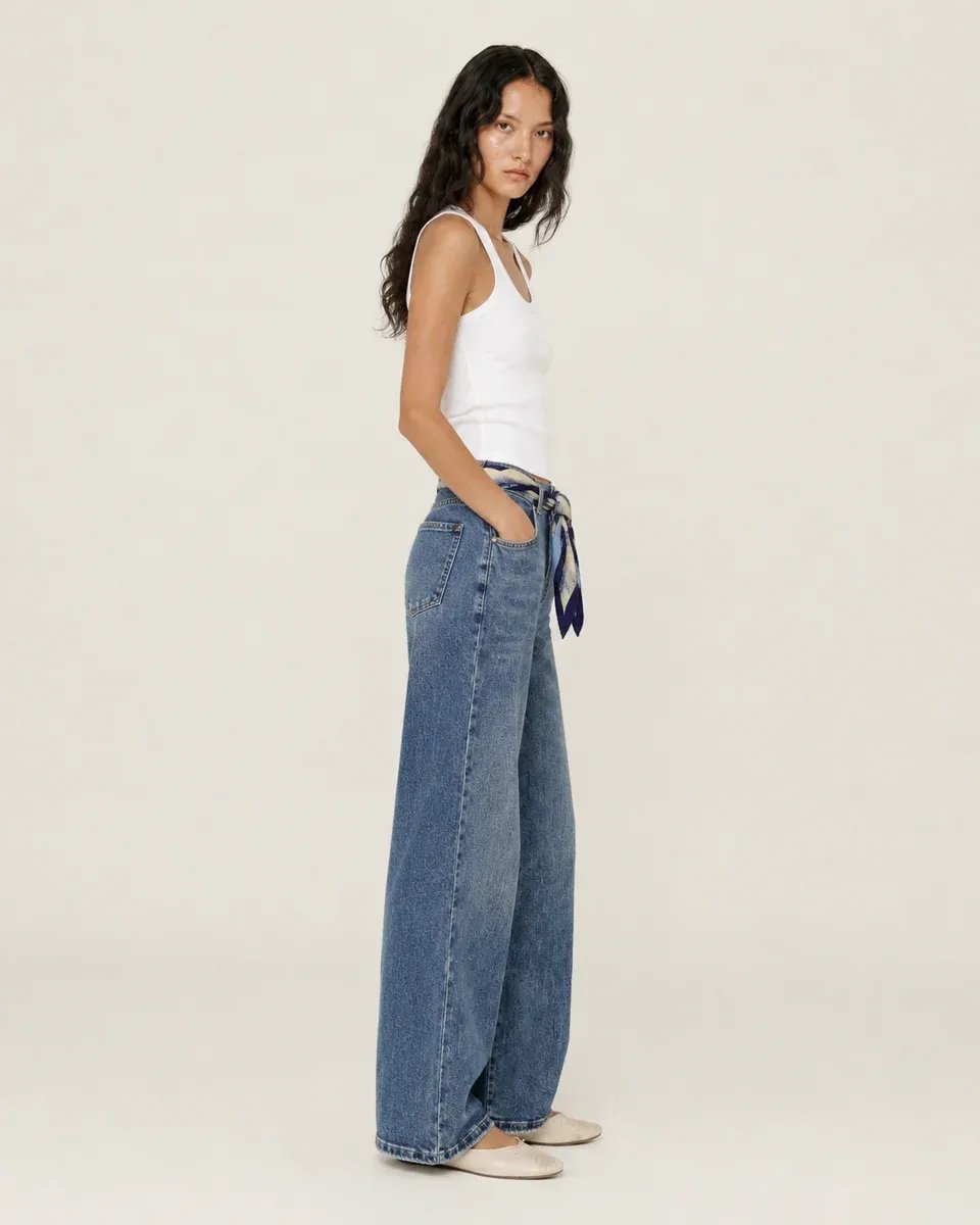 Pantalon Wide Leg de Mezclilla Azul con Cinturon para Mujer - Image 6