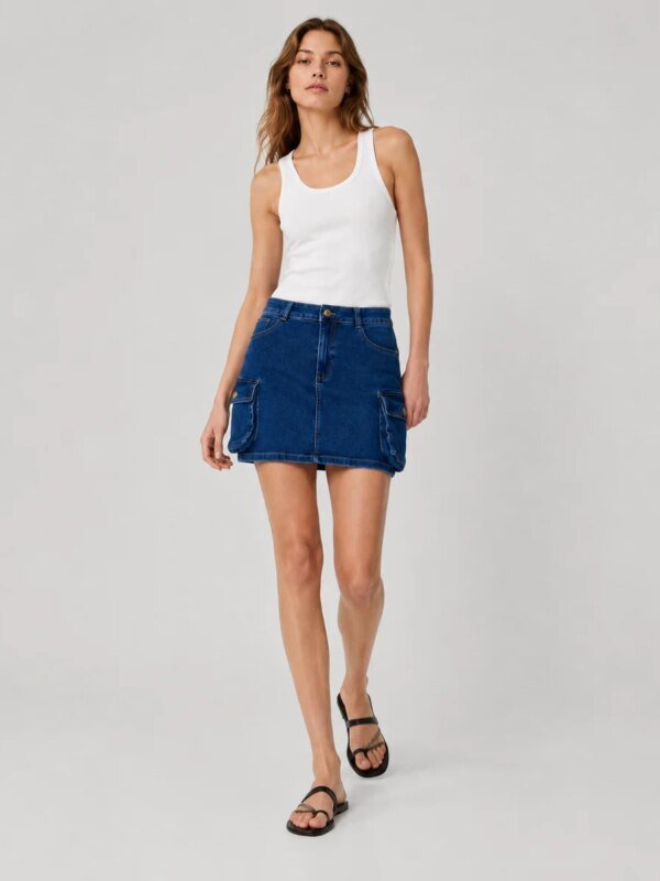 Falda Denim Cargo Azul Mini Con Bolsillos Para Mujer