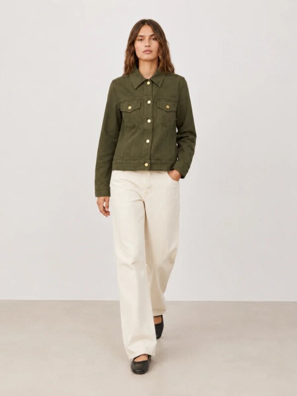 Chamarra Militar Verde Olivo con Botones Dorados para Mujer