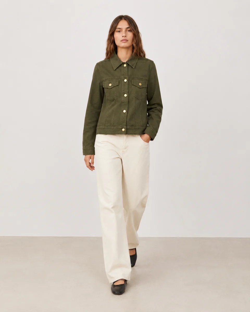 Chamarra Militar Verde Olivo con Botones Dorados para Mujer