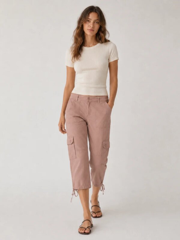Pantalon Cargo Rosa Empolvado Cintura Alta Para Mujer
