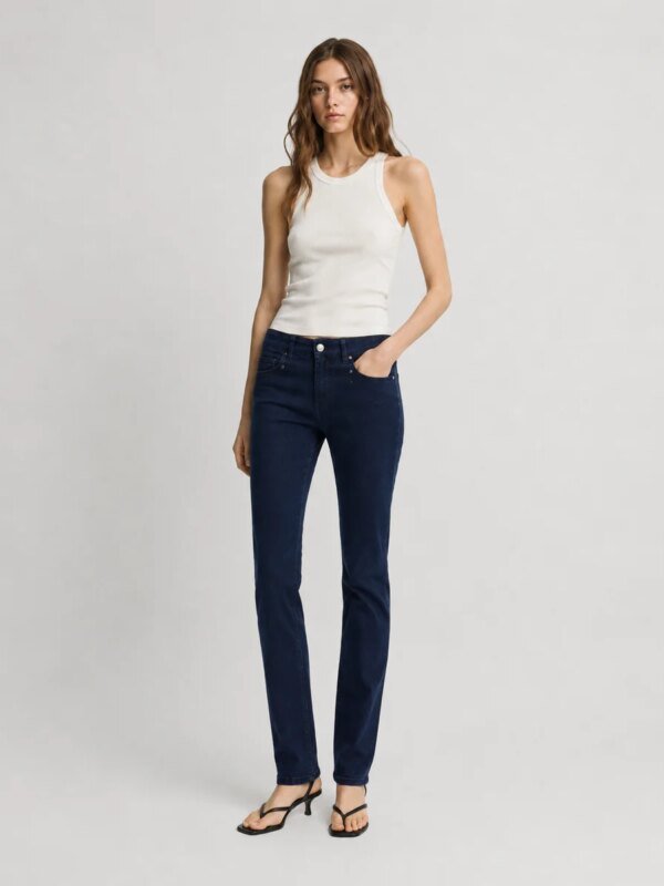 Jeans Rectos de Tiro Alto en Azul Marino para Mujer