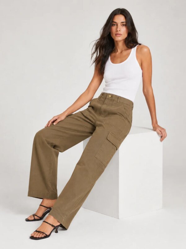 Pantalon Cargo Wide Leg Verde Militar Para Mujer Estilo Casual