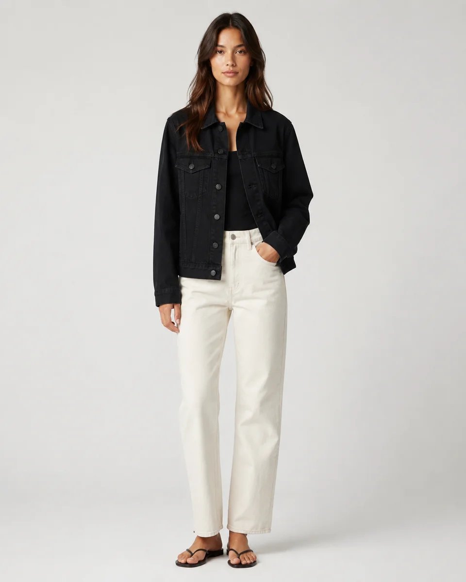 Chamarra de Mezclilla Negra Oversize Boyfriend para Mujer