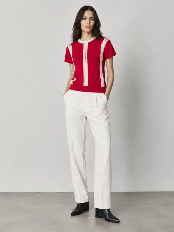 Blusa Roja Con Detalles De Encaje Blanco Para Mujer