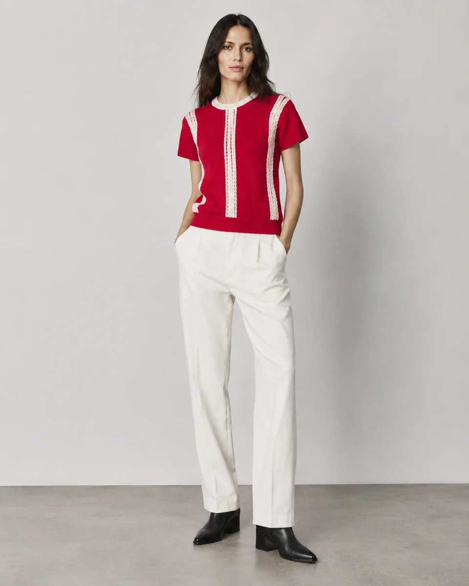Blusa Roja Con Detalles De Encaje Blanco Para Mujer