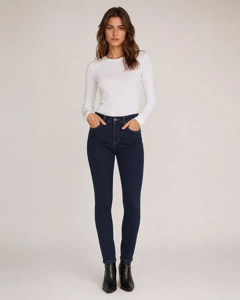 Jeans Skinny Tiro Alto Azul Oscuro Mezclilla para Mujer