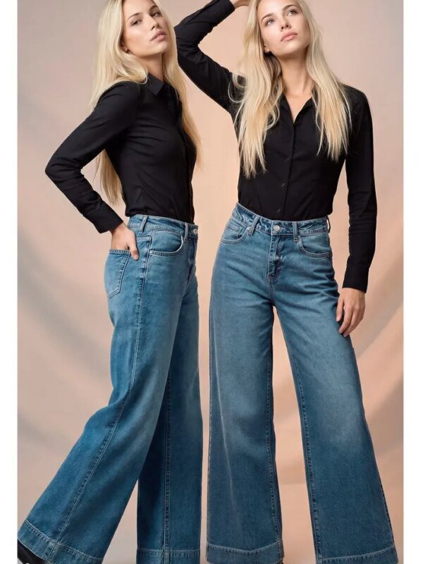 Jeans Acampanados de Tiro Alto Estilo Wide Leg para Mujer