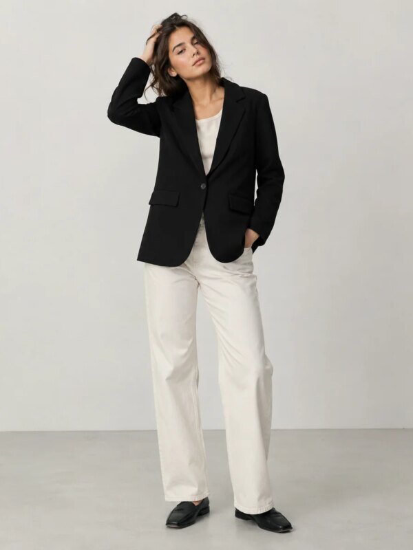 Blazer Negro Clasico de Un Boton para Mujer Estilo Ejecutivo