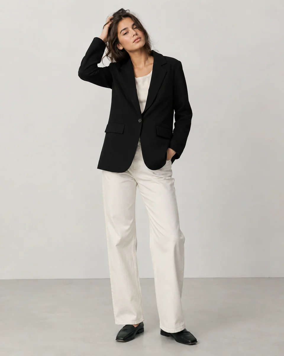 Blazer Negro Clasico de Un Boton para Mujer Estilo Ejecutivo