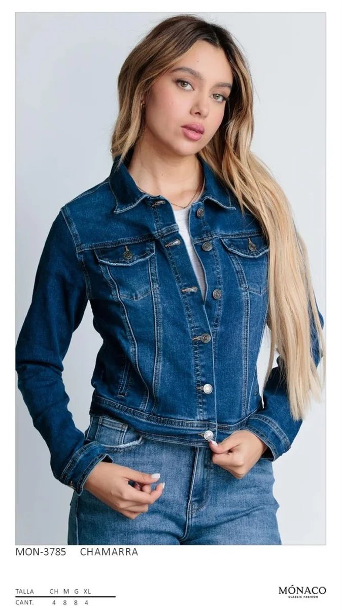 Chamarra de Mezclilla Ajustada con Botones para Mujer Estilo Casual