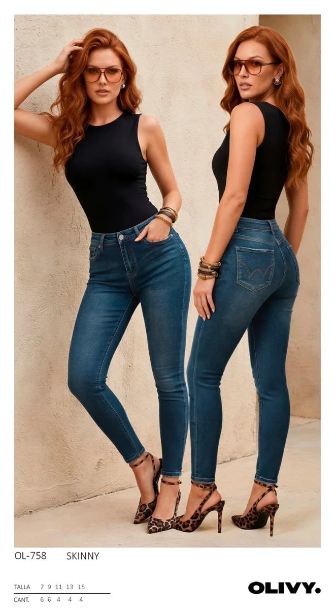 Jeans Skinny Tiro Alto Azul Clásico Para Mujer Corte Entallado