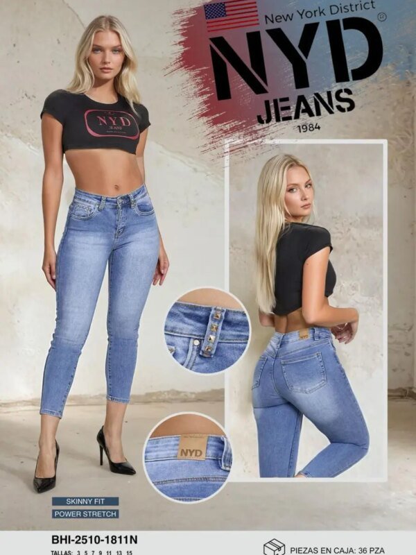 Jeans Skinny Fit Power Stretch Azul Claro Tiro Alto Mujer