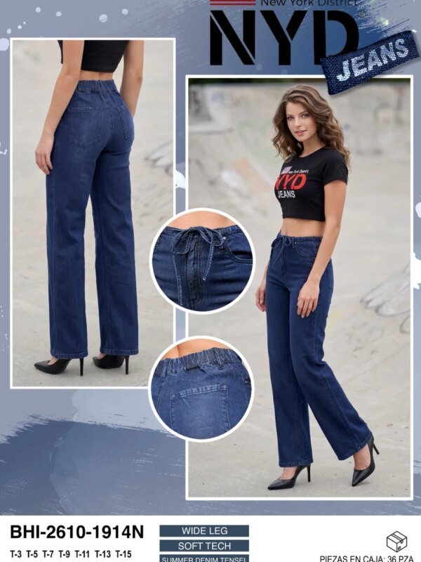 Pantalon Jeans Wide Leg Tiro Alto Mezclilla Azul Para Mujer
