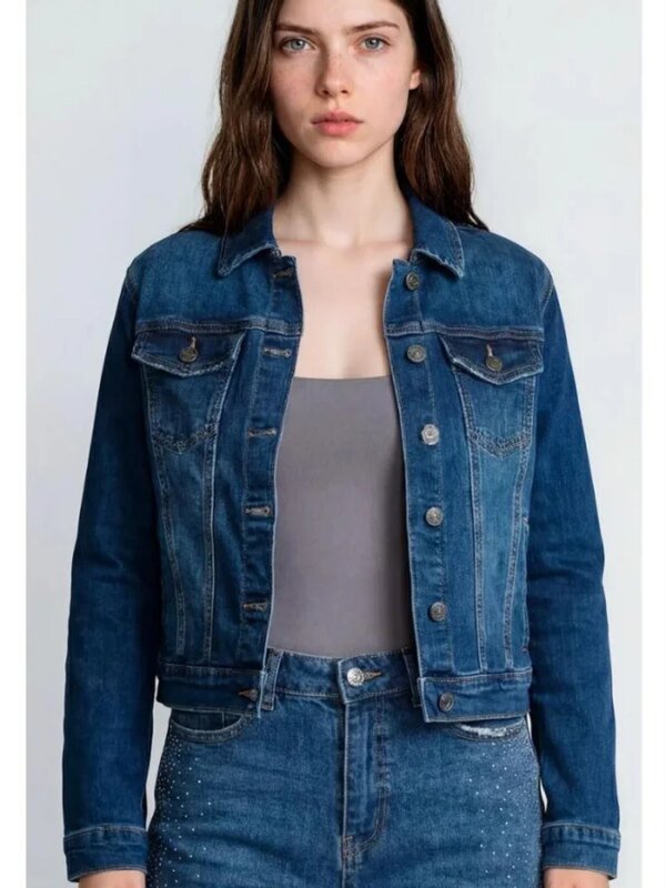 Chamarra De Mezclilla Azul Clasica Para Mujer Estilo Vintage