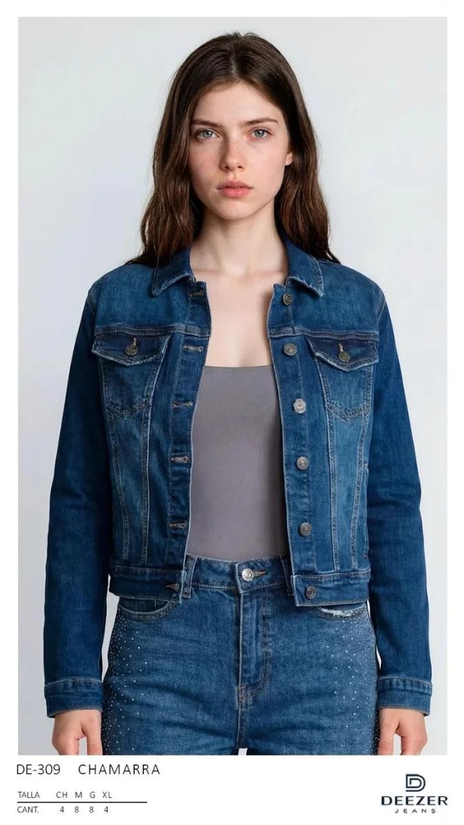 Chamarra De Mezclilla Azul Clasica Para Mujer Estilo Vintage