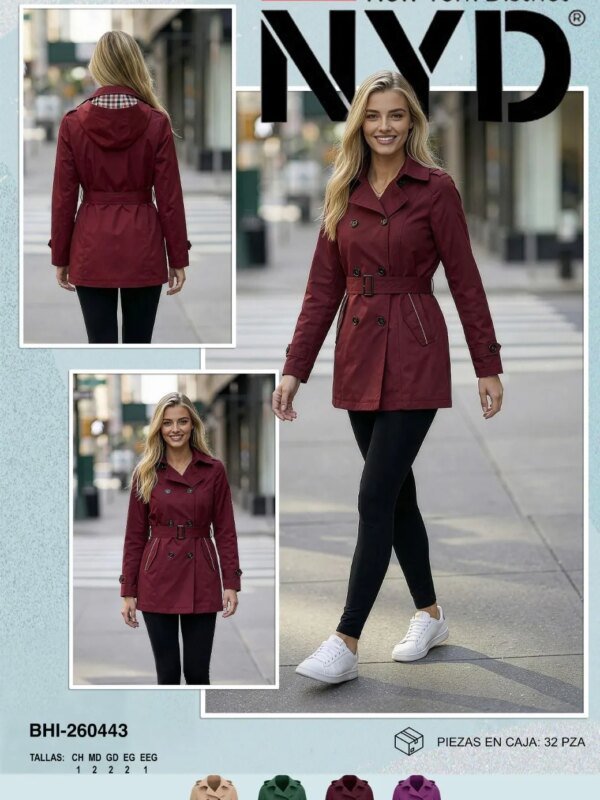 Gabardina Trench Coat Elegante Con Cinturon Para Mujer Estilo Clasico
