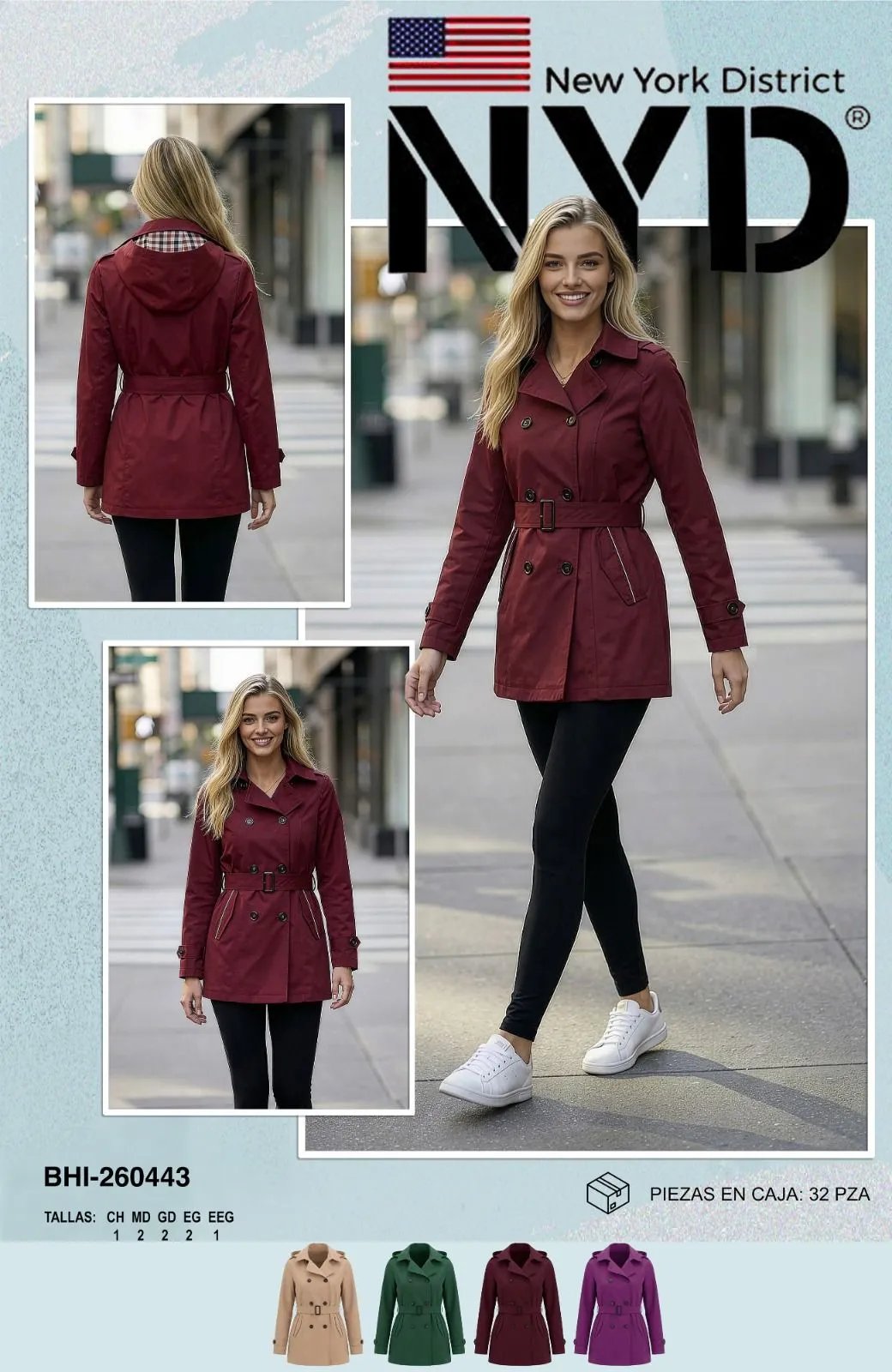 Gabardina Trench Coat Elegante Con Cinturon Para Mujer Estilo Clasico