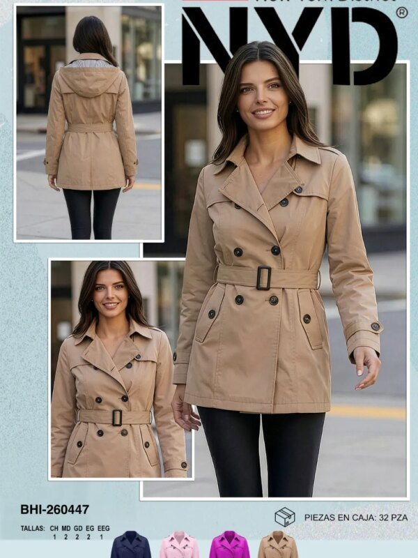 Gabardina Trench Coat Clasica Con Cinturon Para Mujer