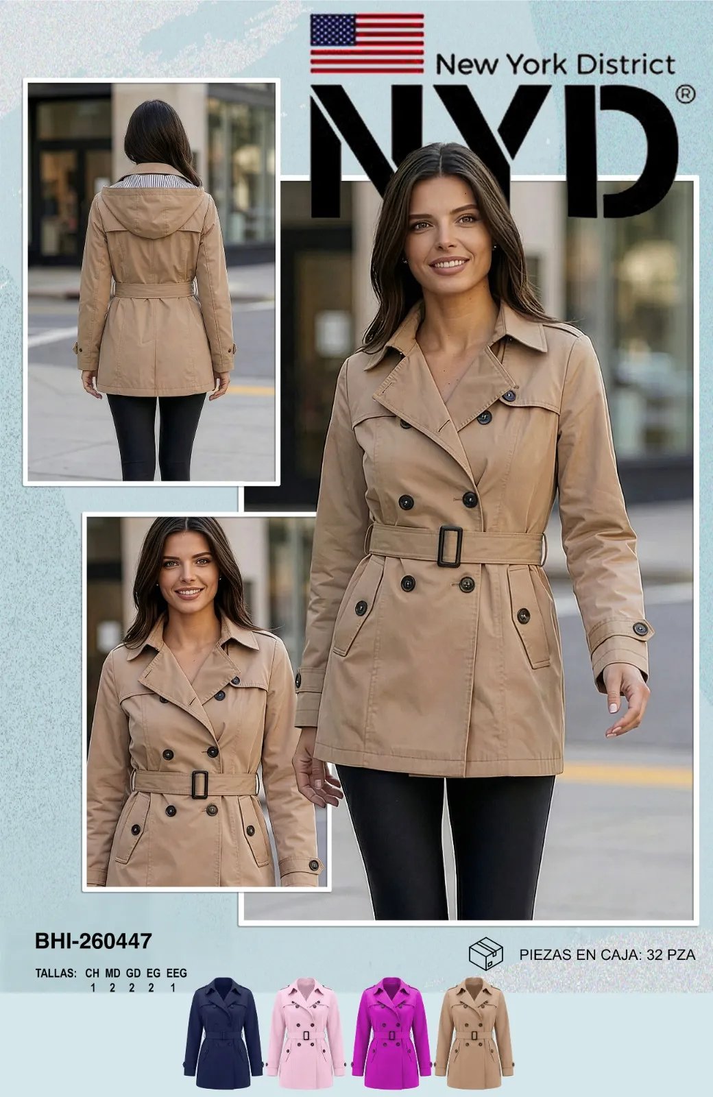 Gabardina Trench Coat Clasica Con Cinturon Para Mujer