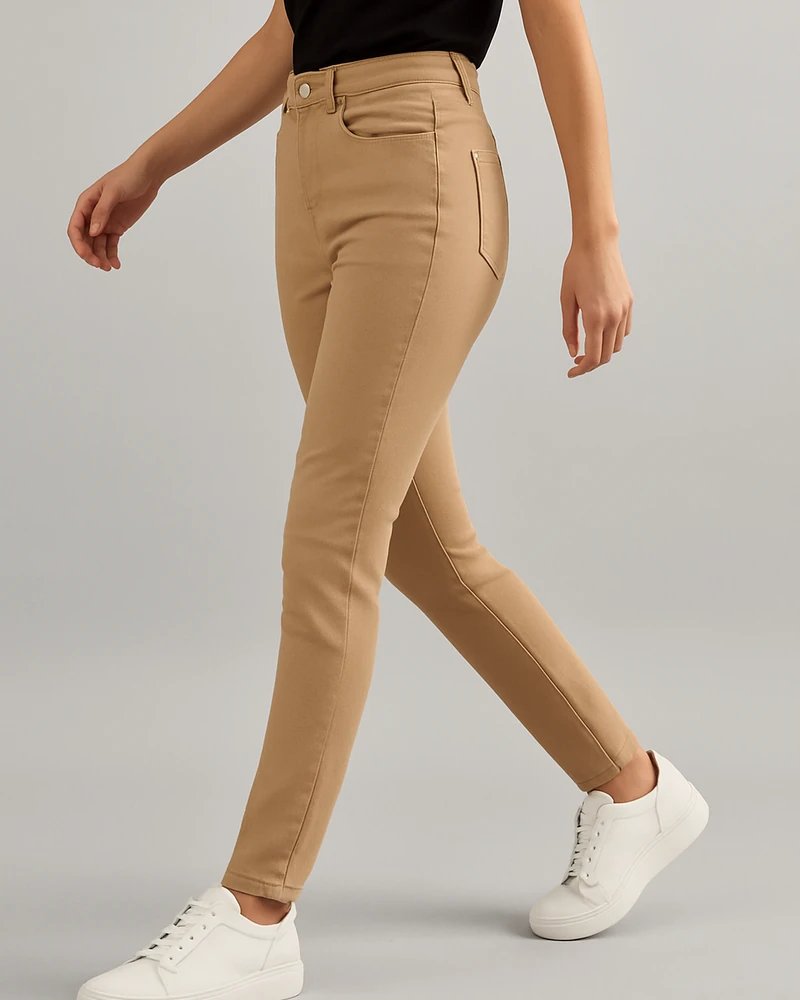 Jeans Skinny de Tiro Alto Color Café Chocolate para Mujer - Image 9