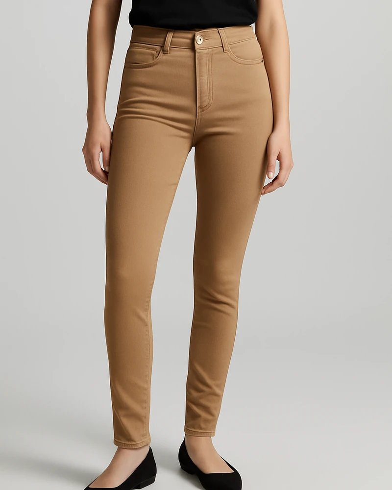 Jeans Skinny de Tiro Alto Color Café Chocolate para Mujer - Image 10