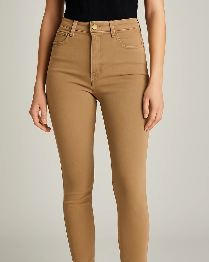 Jeans Skinny de Tiro Alto Color Café Chocolate para Mujer - Image 11