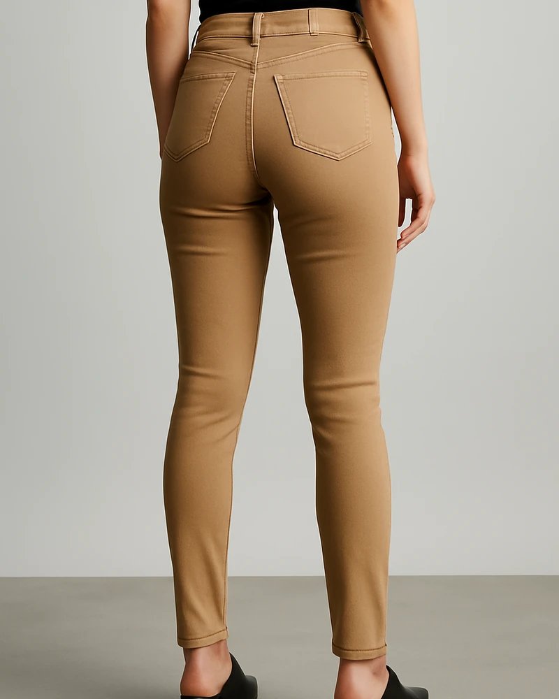 Jeans Skinny de Tiro Alto Color Café Chocolate para Mujer - Image 12