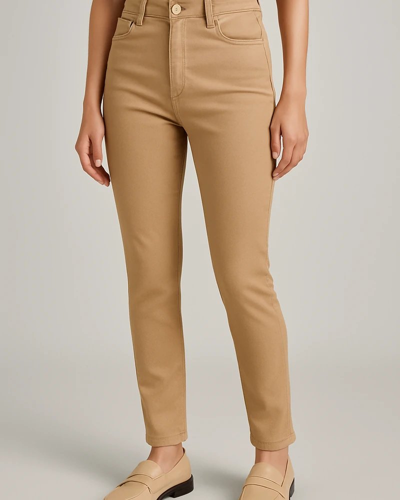 Jeans Skinny de Tiro Alto Color Café Chocolate para Mujer - Image 13