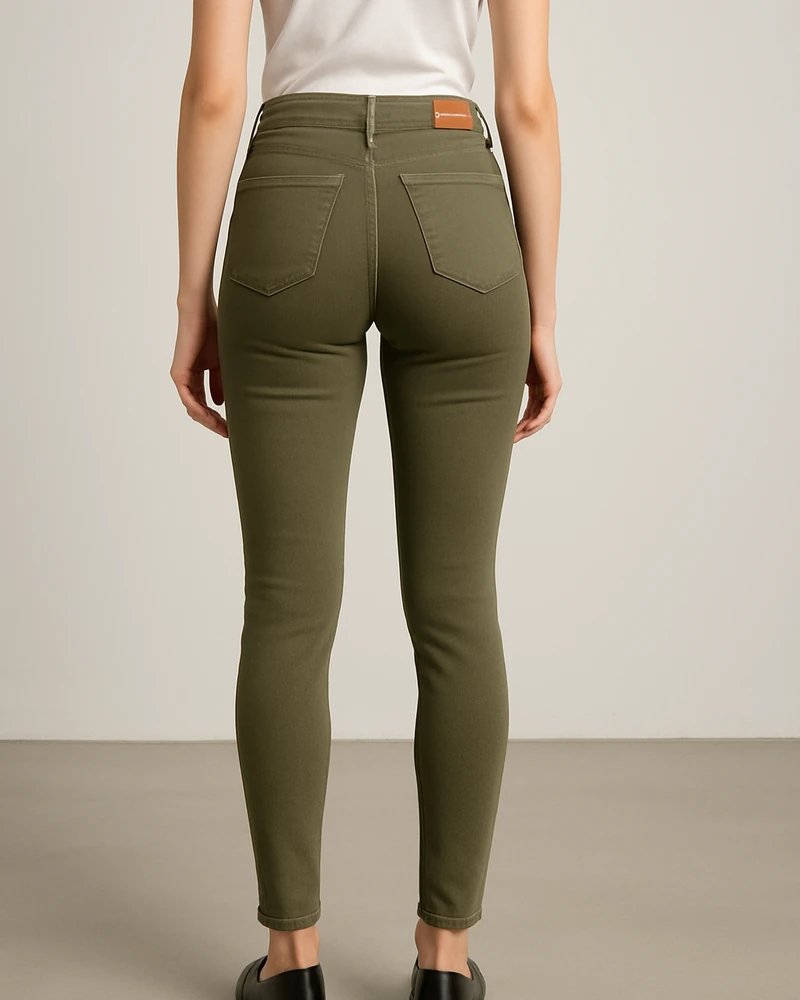 Jeans Skinny de Tiro Alto Color Café Chocolate para Mujer - Image 21