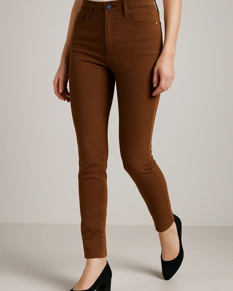 Jeans Skinny de Tiro Alto Color Café Chocolate para Mujer - Image 8
