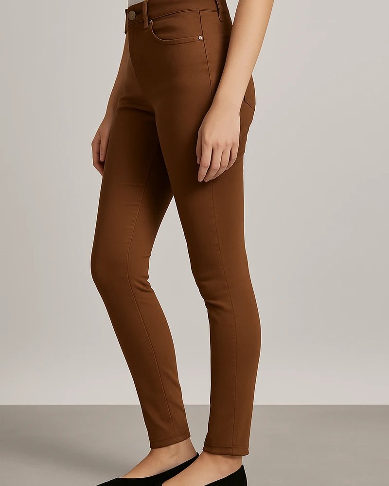 Jeans Skinny de Tiro Alto Color Café Chocolate para Mujer - Image 5
